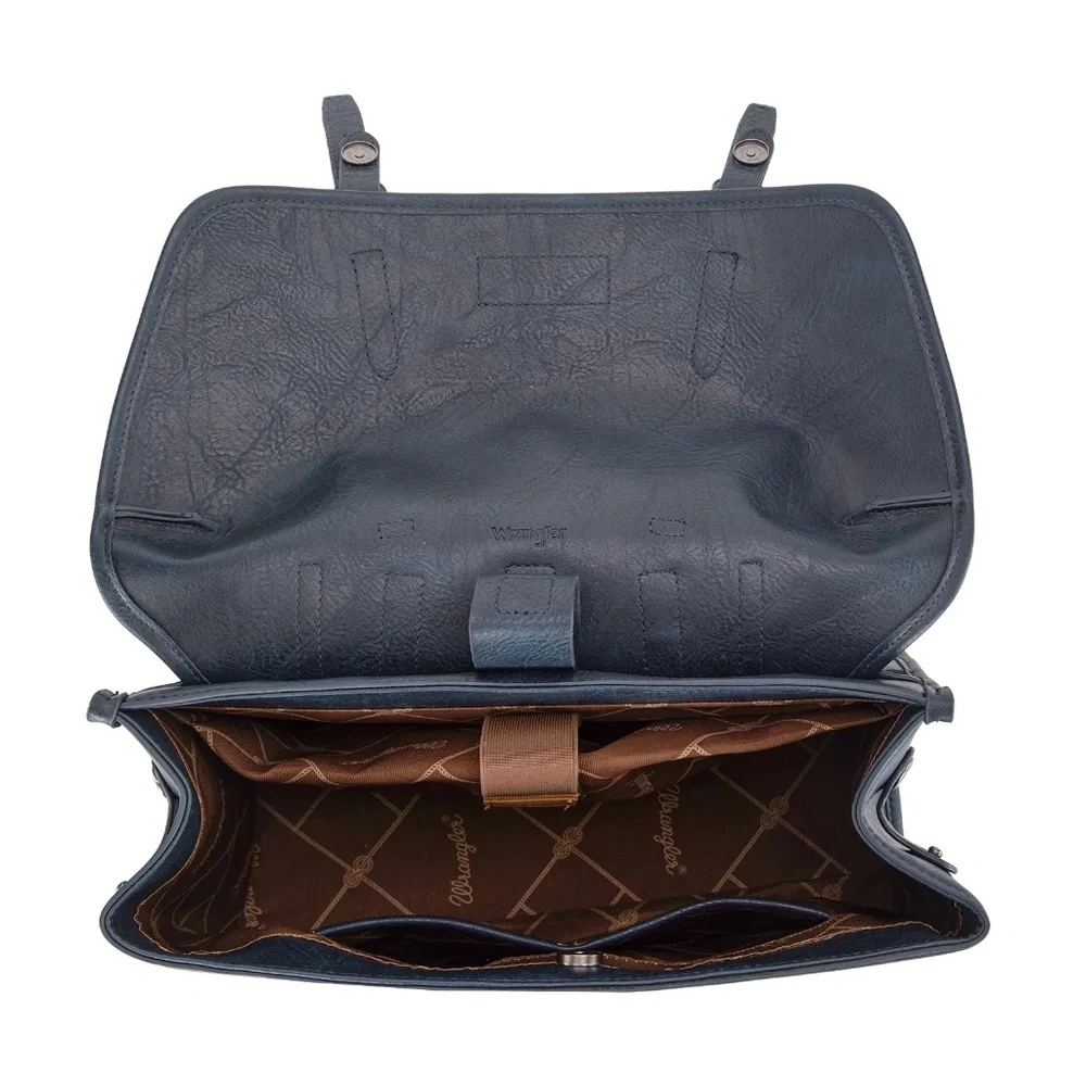 Wrangler Top Handle Carry Satchel/Laptop Bag/Backpack/Crossbody Navy Blue